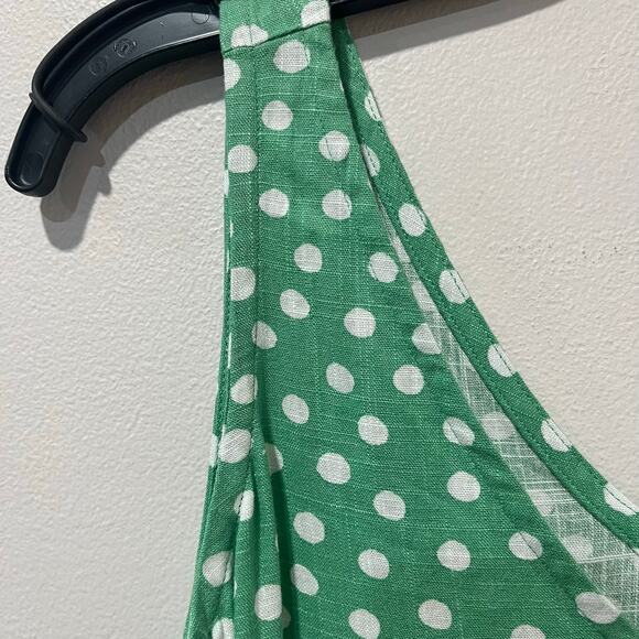 Loft Green Polka Dot Midi Dress Sz SP Linen Blend Summer Cottagecore Retro Chic - Picture 9 of 10